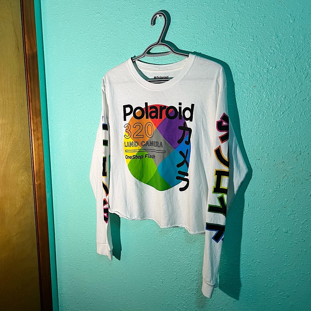 Women’s Polaroid Japanese Graphic Design Cropped Long Sleeve